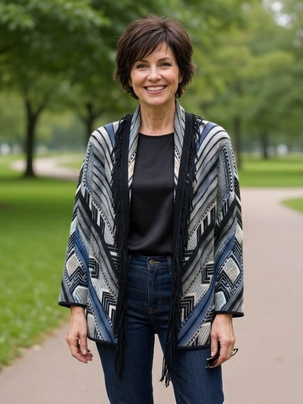 ✨ UNIQUE and RARE ✨ NIC + ZOE Modern Aztec Fringed Cardigan - size XS (S-M)